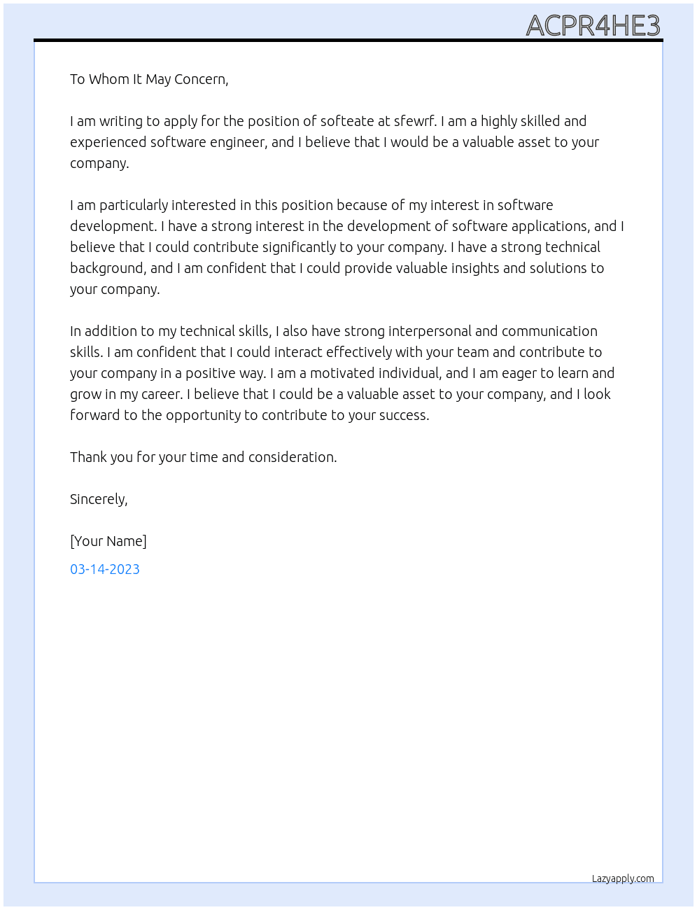 softeate At sfewrf Cover Letter