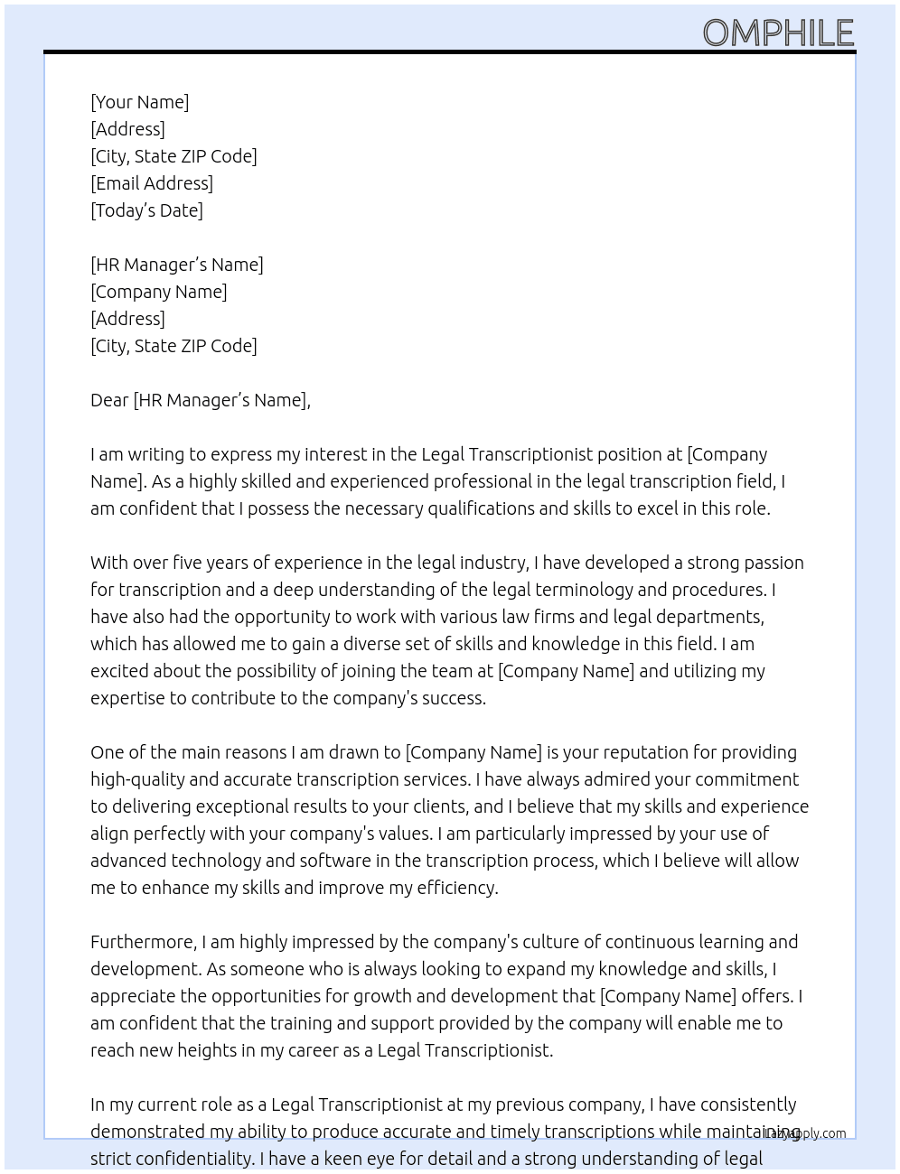 Legal transcriptionist At Rev Cover Letter