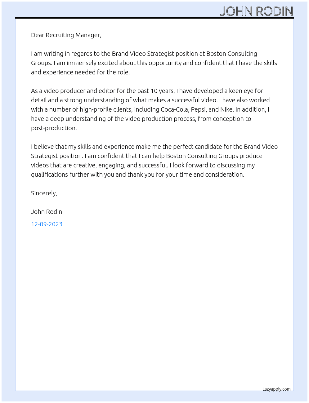 Brand Video Strategist At Boston Consulting Groups Cover Letter