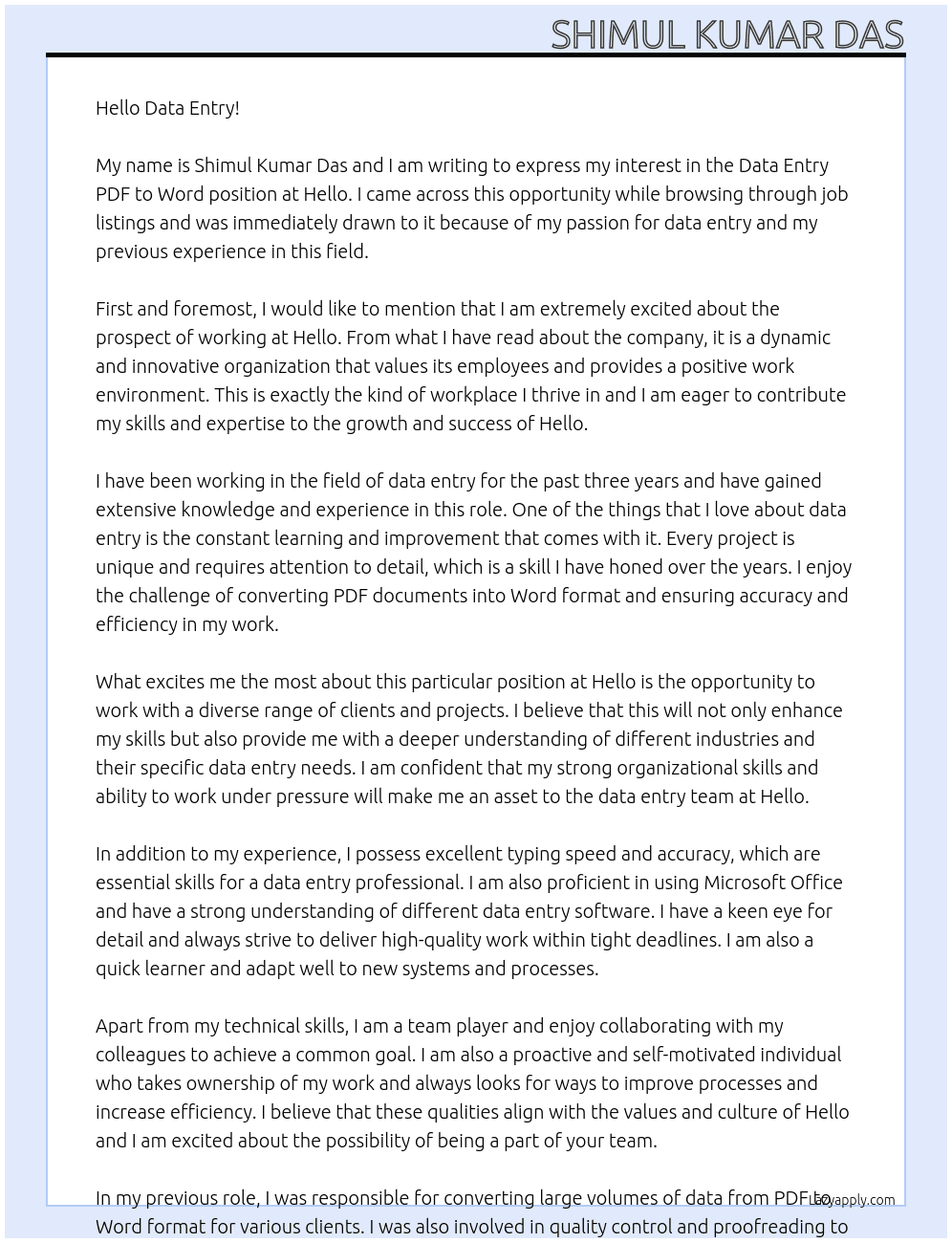 data entry pdf to word At hello  Cover Letter