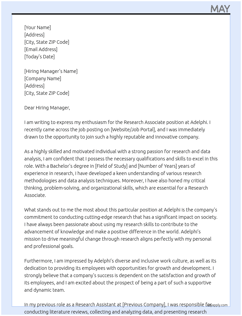 Research Associate At Adelphi Cover Letter