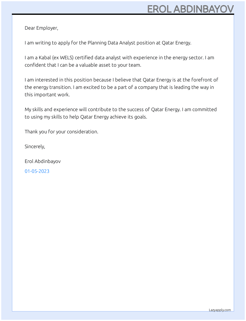 Cover letter for planning data analyst - LazyApply