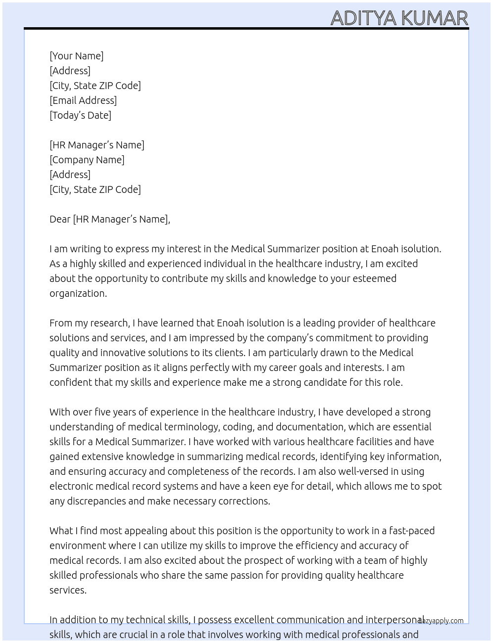 Medical summarizer At Enoah isolution Cover Letter