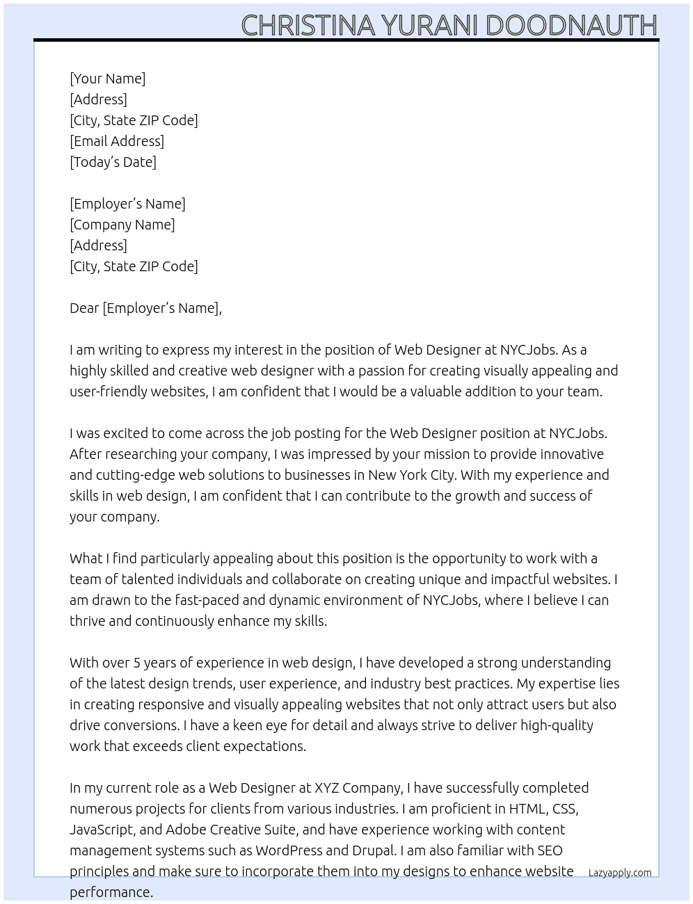 Web designer At NYCJobs Cover Letter