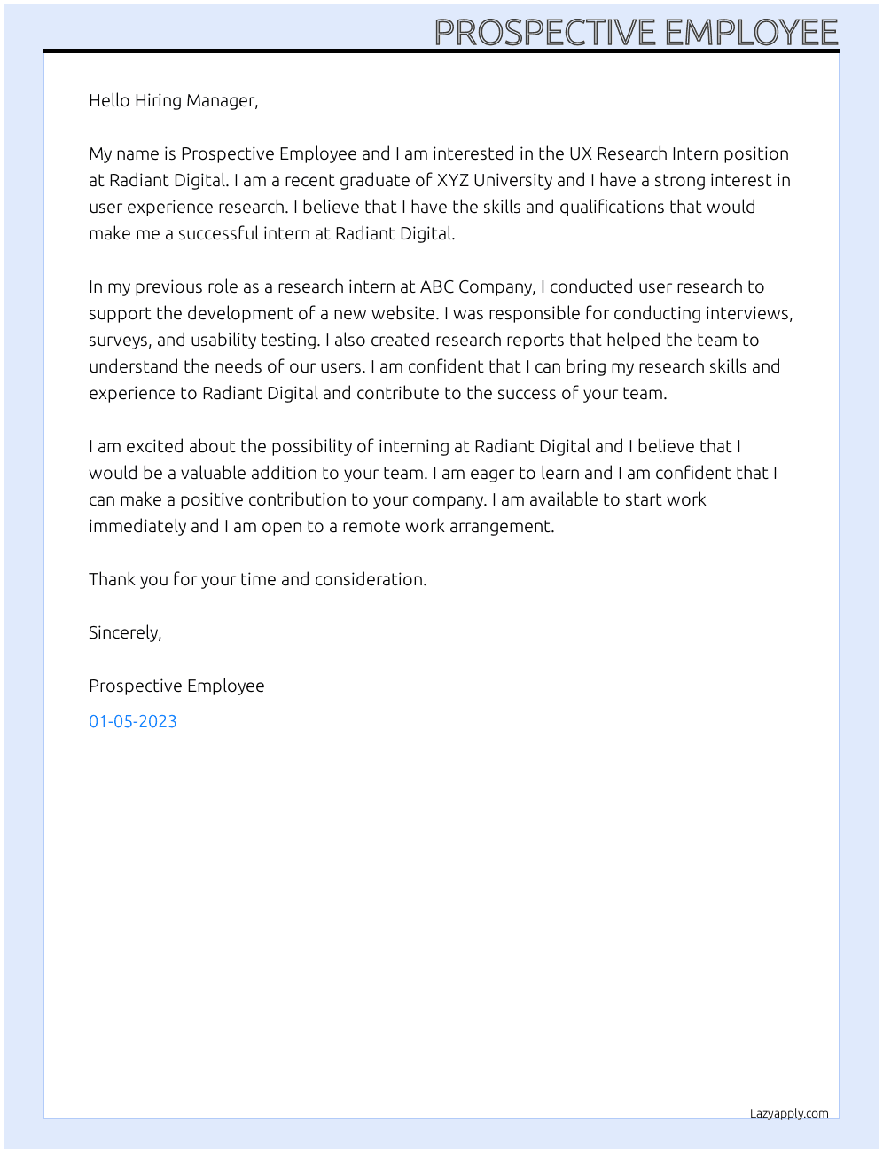 UX Research Intern At Radiant Digital  Cover Letter
