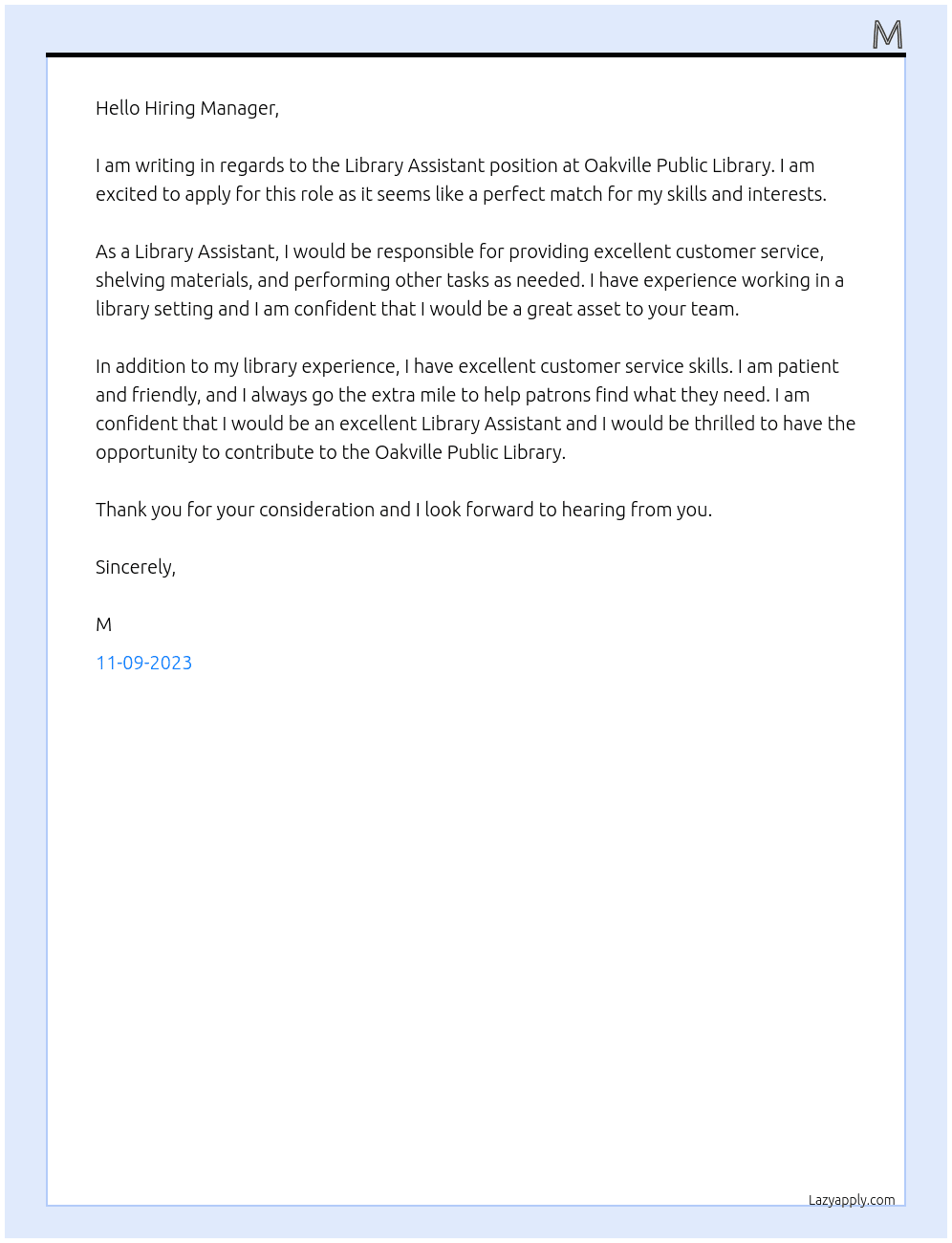 Library Assistant At Oakville Public Library Cover Letter