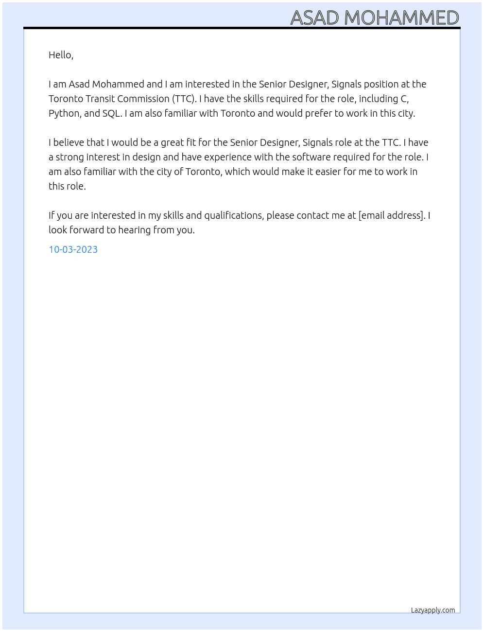  Toronto Transit Commission (TTC) logo Senior Designer, Signals At Toronto Transit Commission Cover Letter