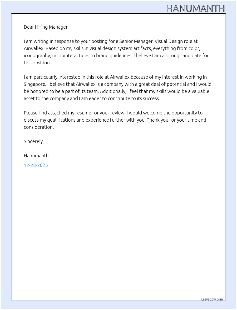 Senior Manager, Visual Design At Airwallex Cover Letter