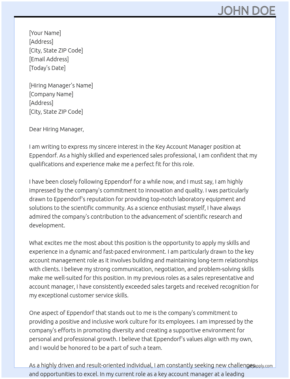 Key Account Manager At Eppendorf Cover Letter