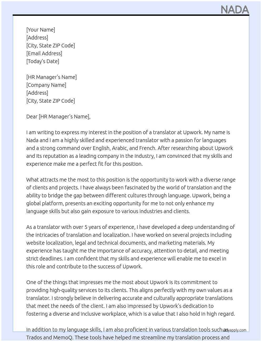 Translate  At Upwork Cover Letter