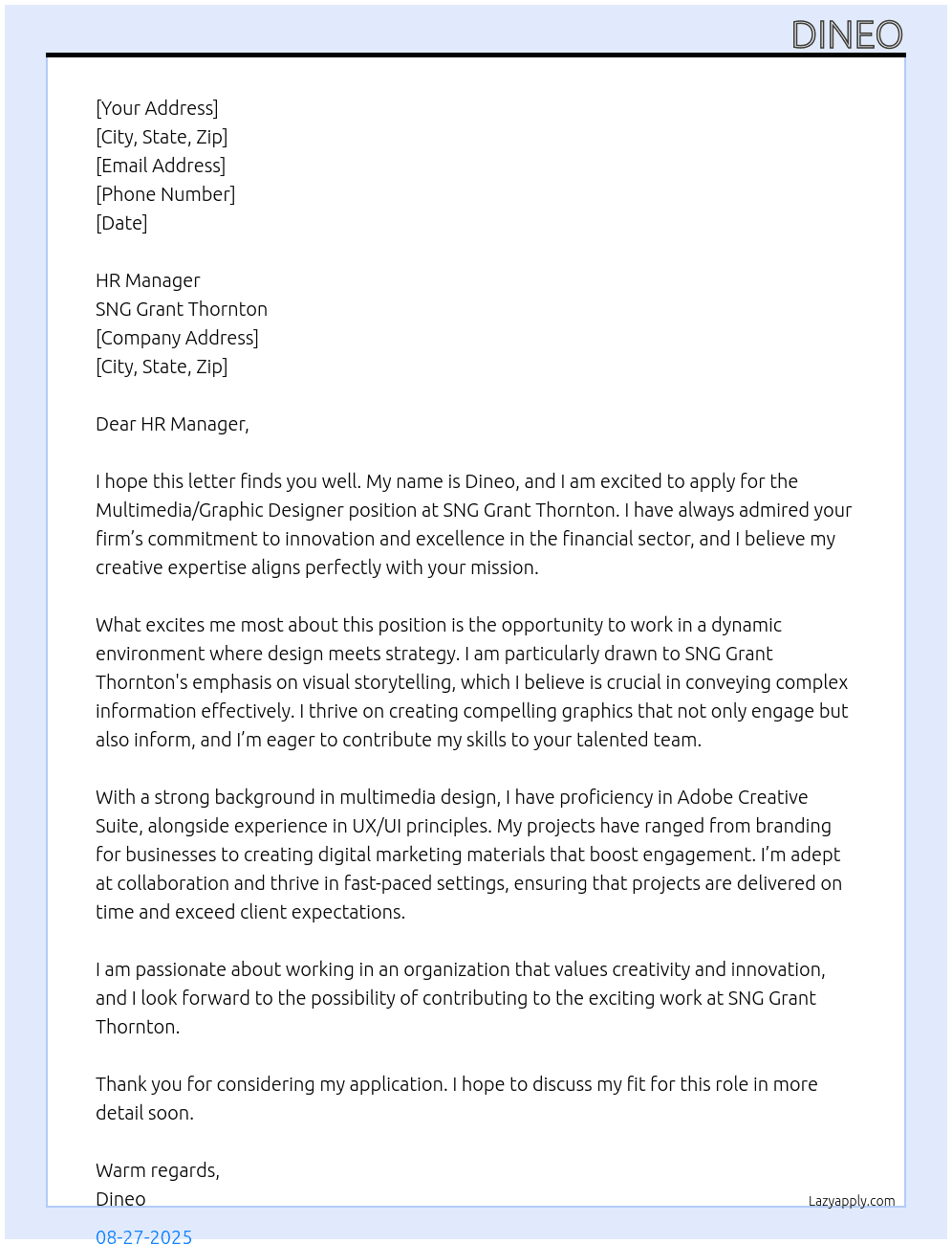 Cover letter for multimedia/graphic designer - LazyApply