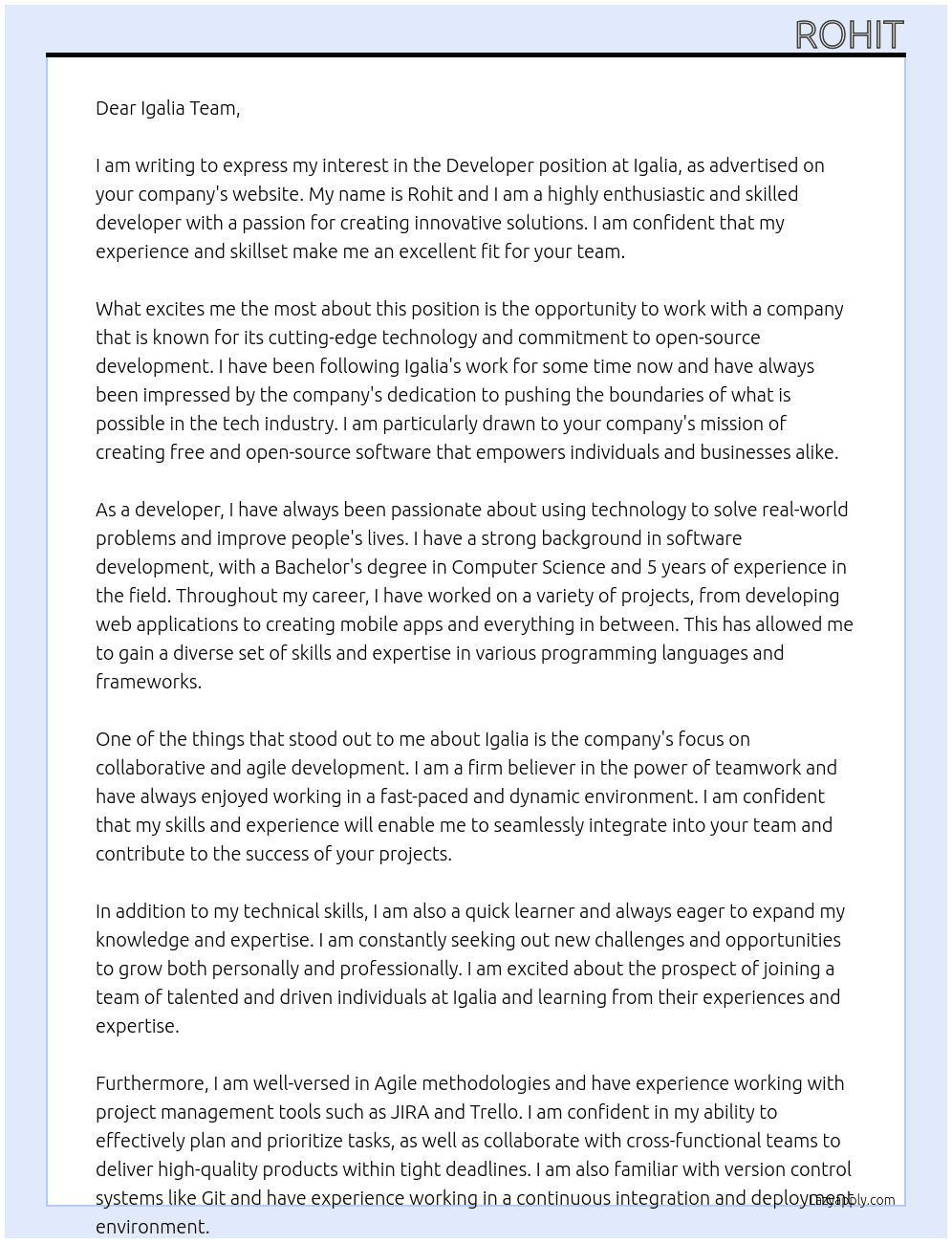 Developer At Igalia Cover Letter