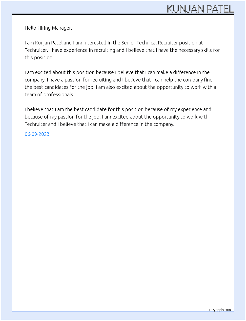 Senior Technical Recruiter At Techruiter Cover Letter