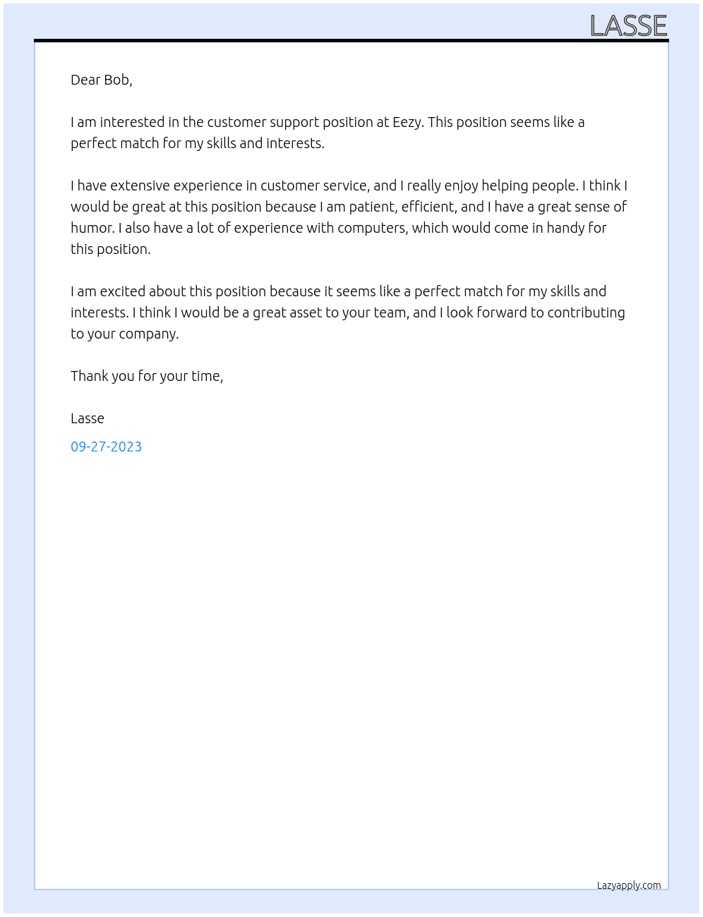 Customer Support At Eezy Cover Letter