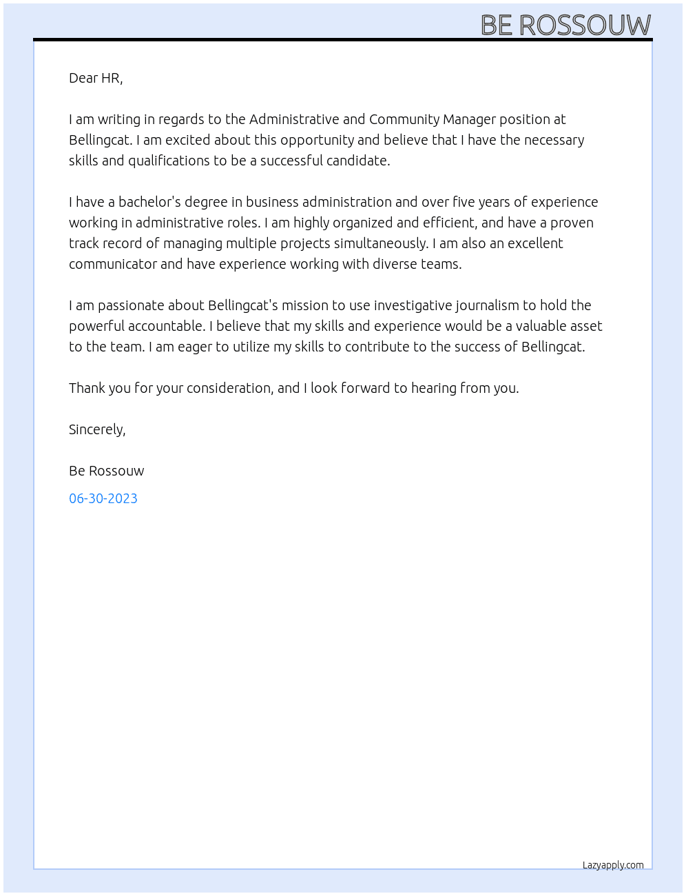 Administrative and Community Manager At Bellingcat Cover Letter