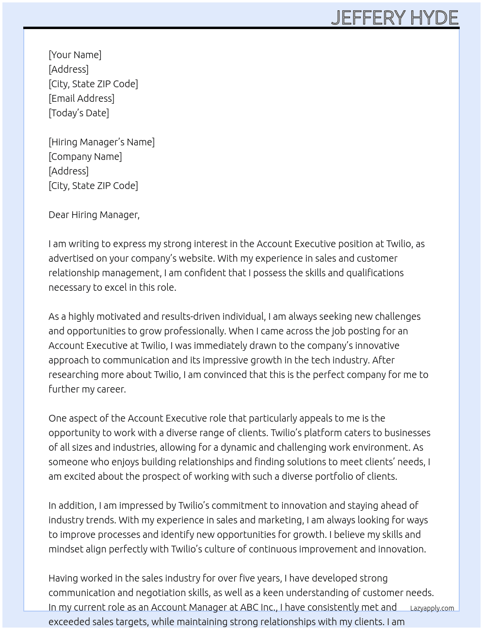 Account Executive At Twilio Cover Letter