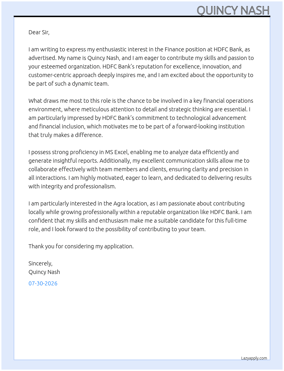 Cover letter for finance - LazyApply