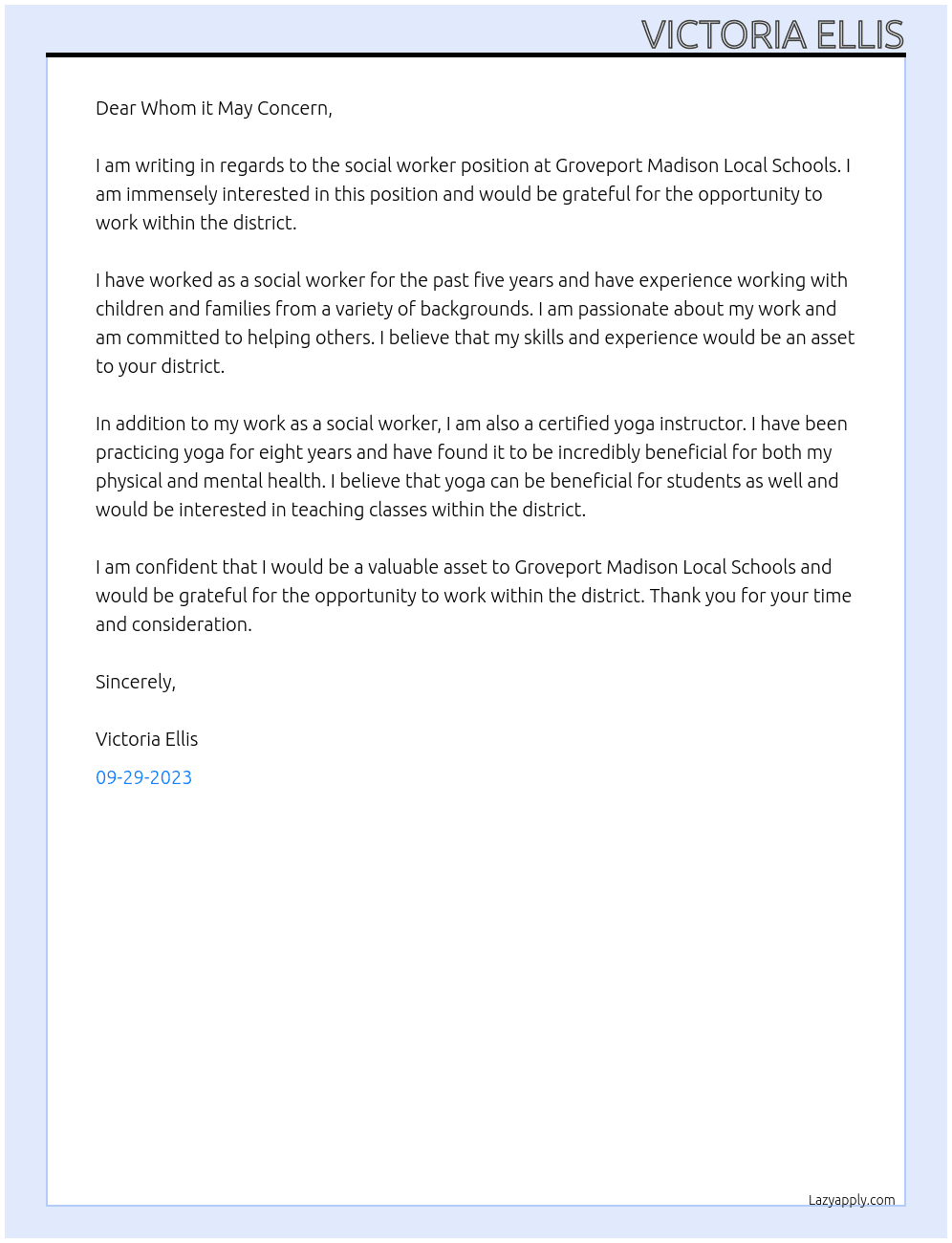Social worker At Groveport Madison Local Schools Cover Letter