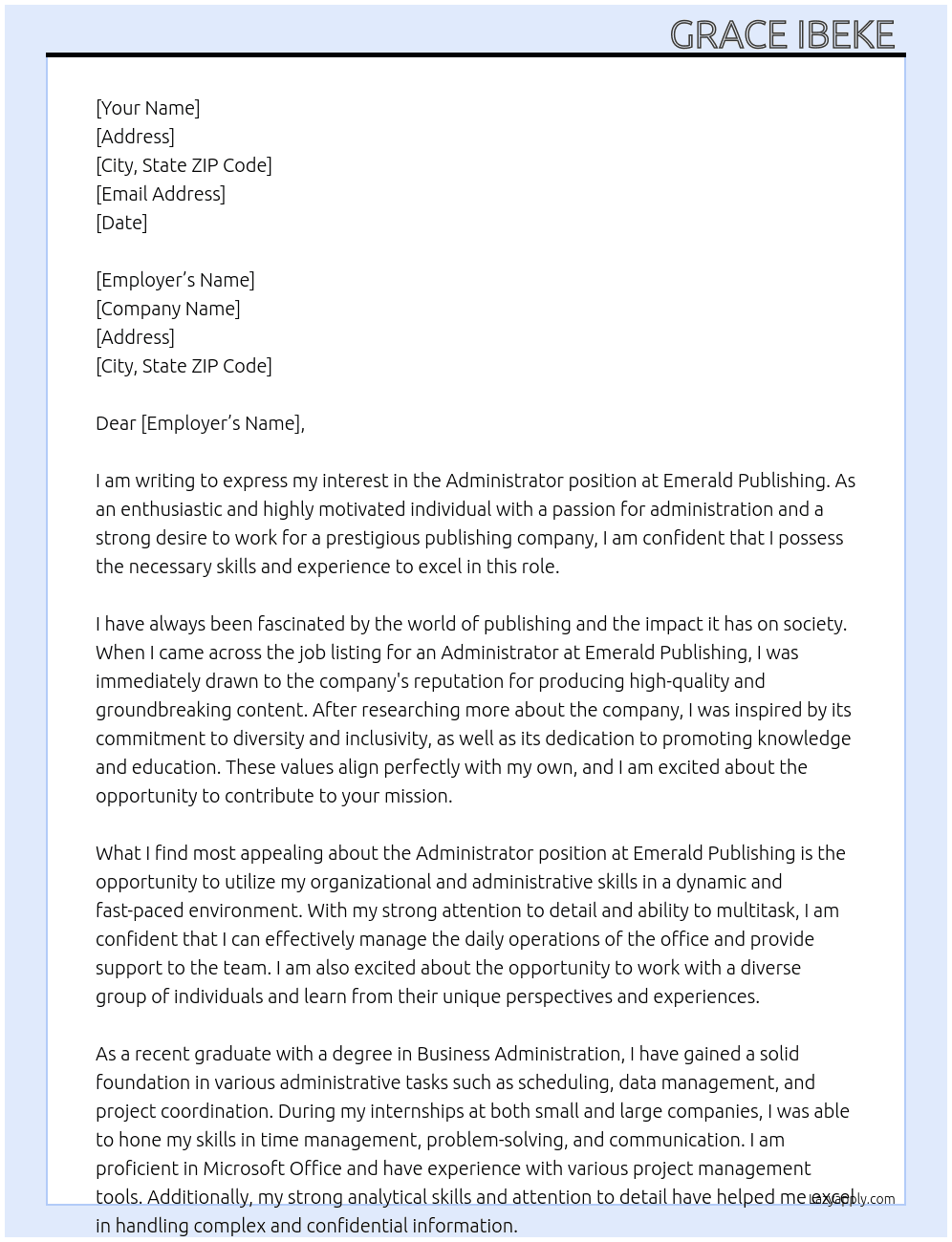 administrator  At Emerald Publishing  Cover Letter