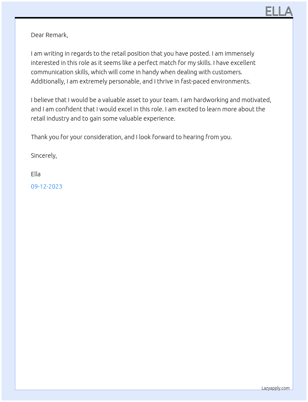 Retail At Remark Cover Letter