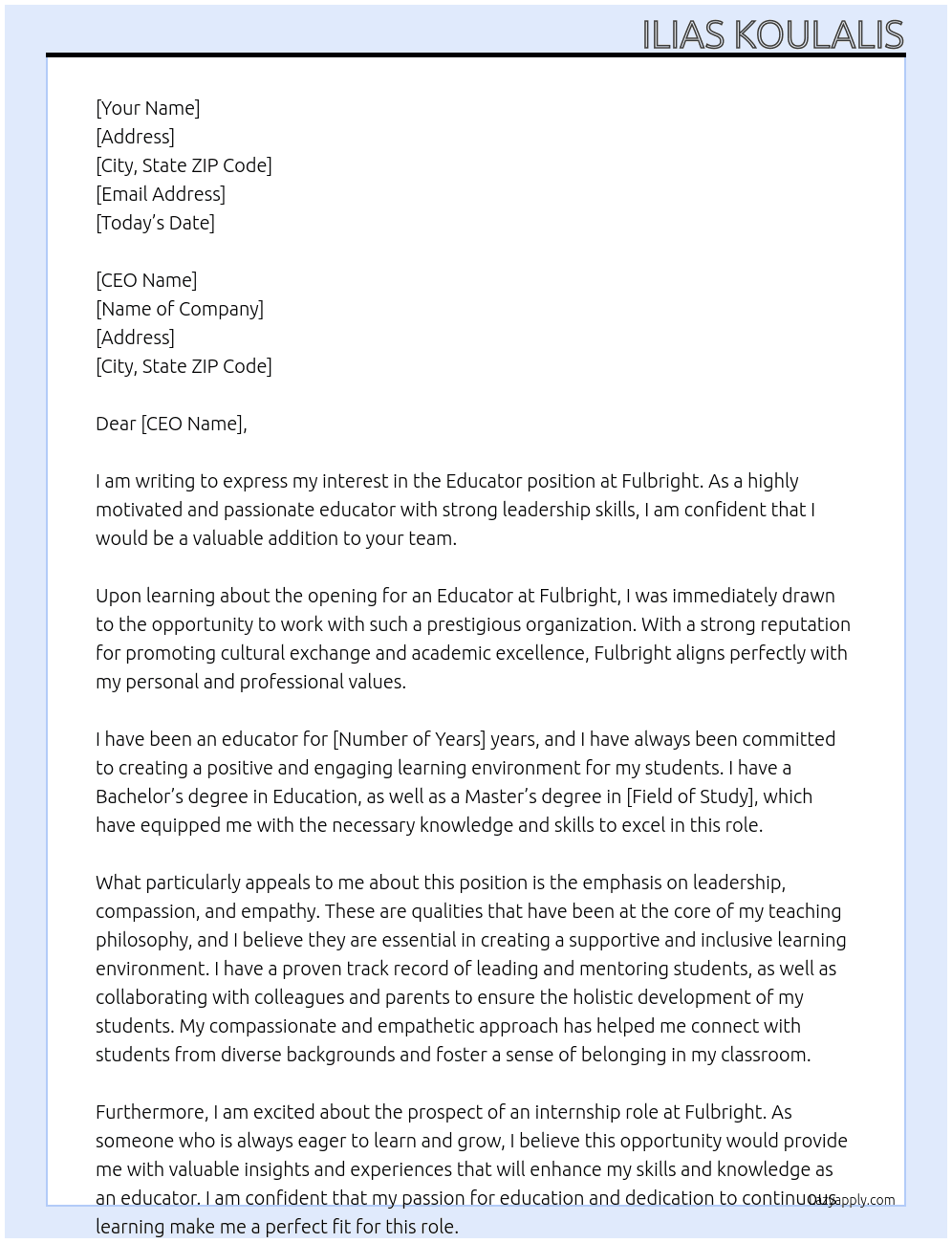 educator At fulbright  Cover Letter