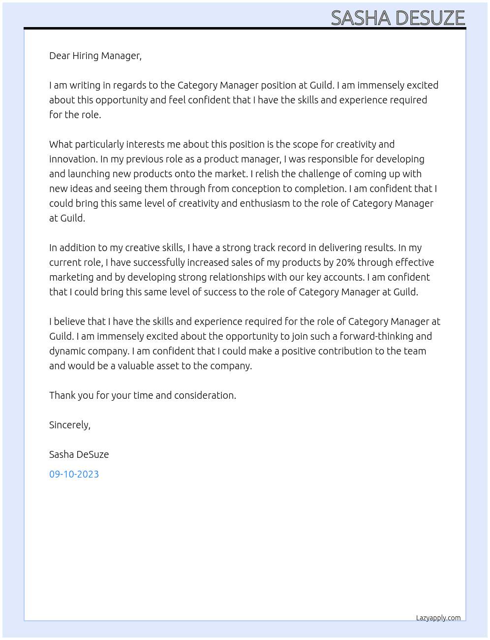 category manager At Guild Cover Letter