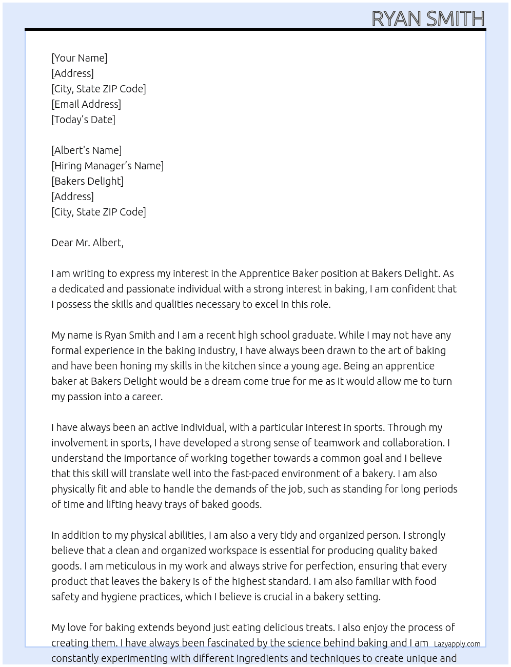 Apprentice baker At Bakers Delight Cover Letter