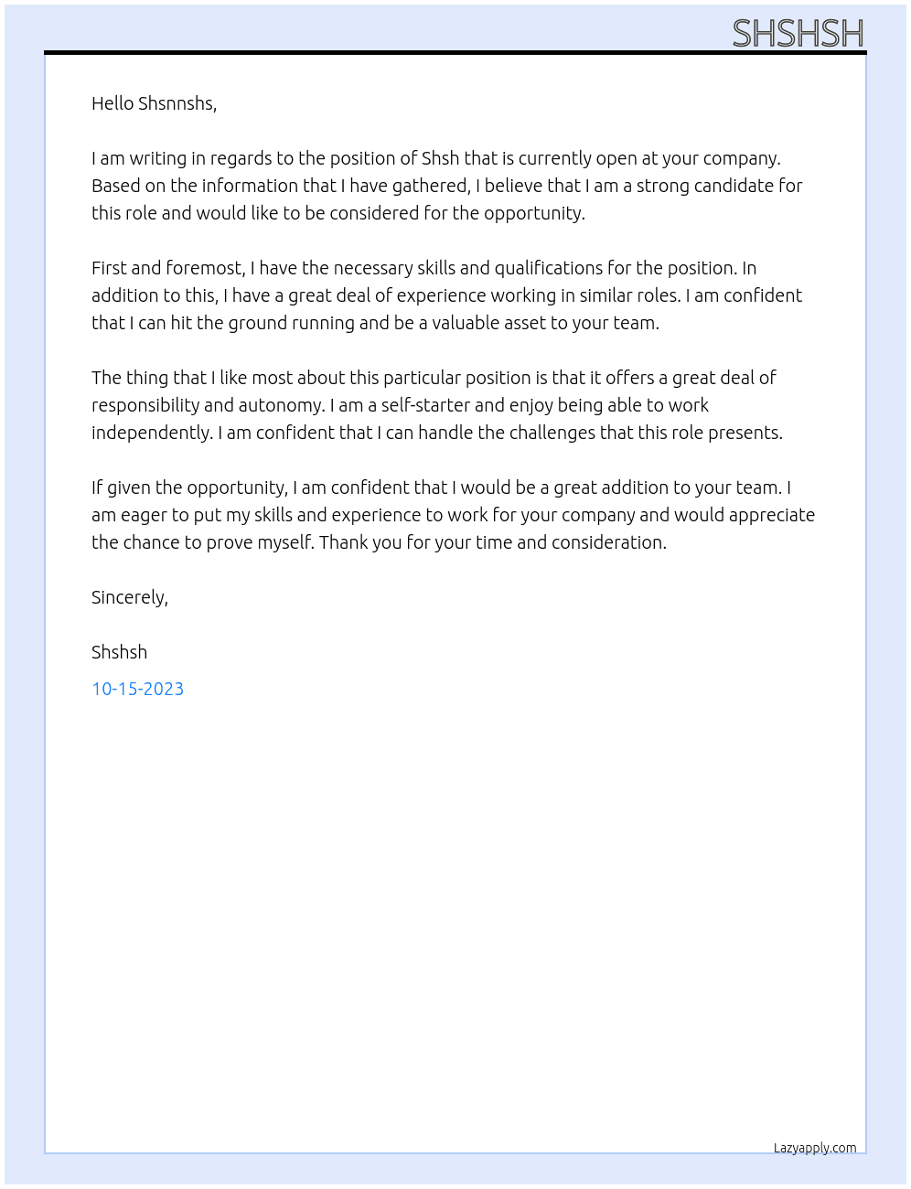 Shsh At Shsnnshs Cover Letter
