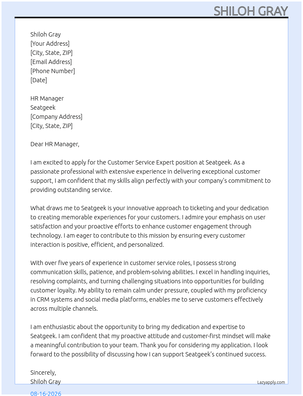 Cover letter for customer service expert - LazyApply