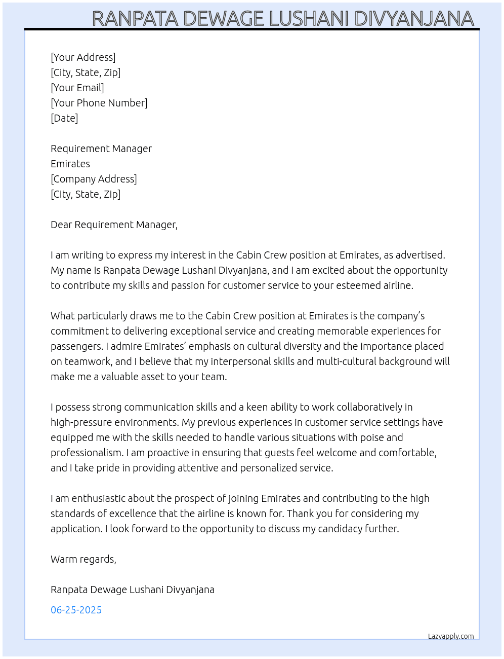 Cover letter for cbin crew - LazyApply