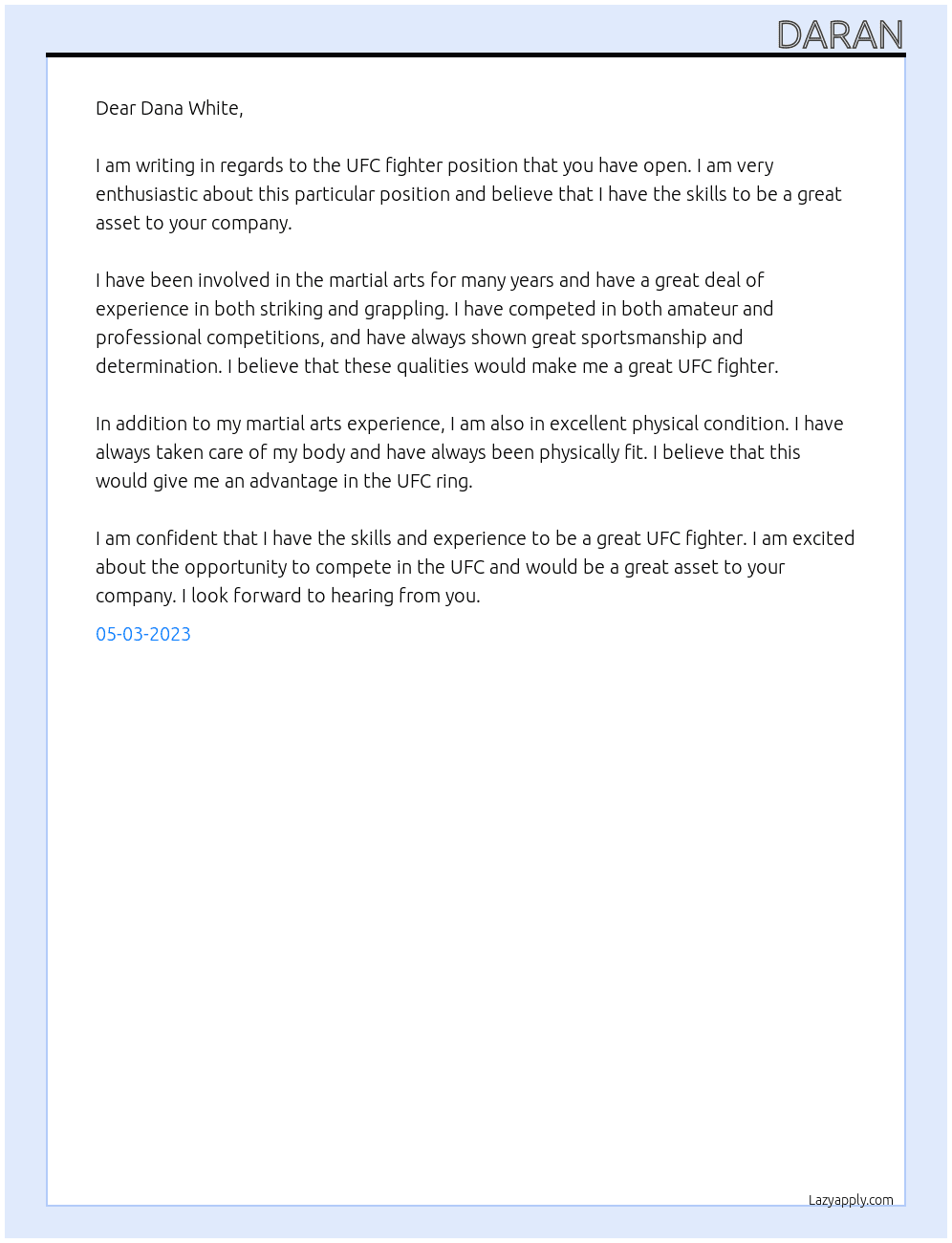 ufc fighter At ufc Cover Letter