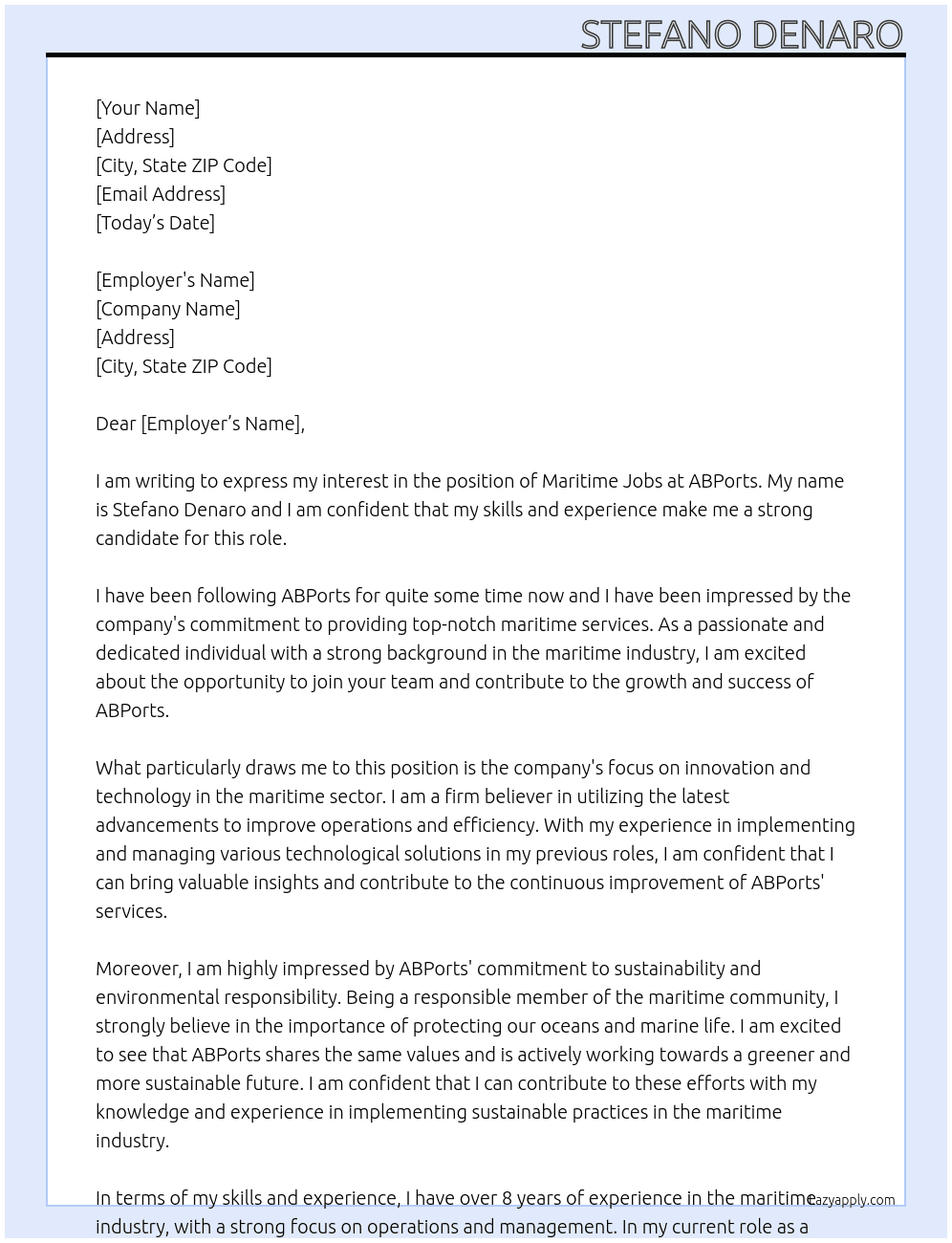 maritime jobs At abports Cover Letter