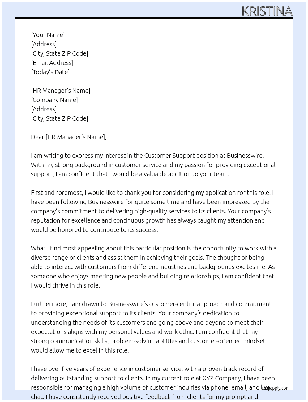customer support At businesswire Cover Letter