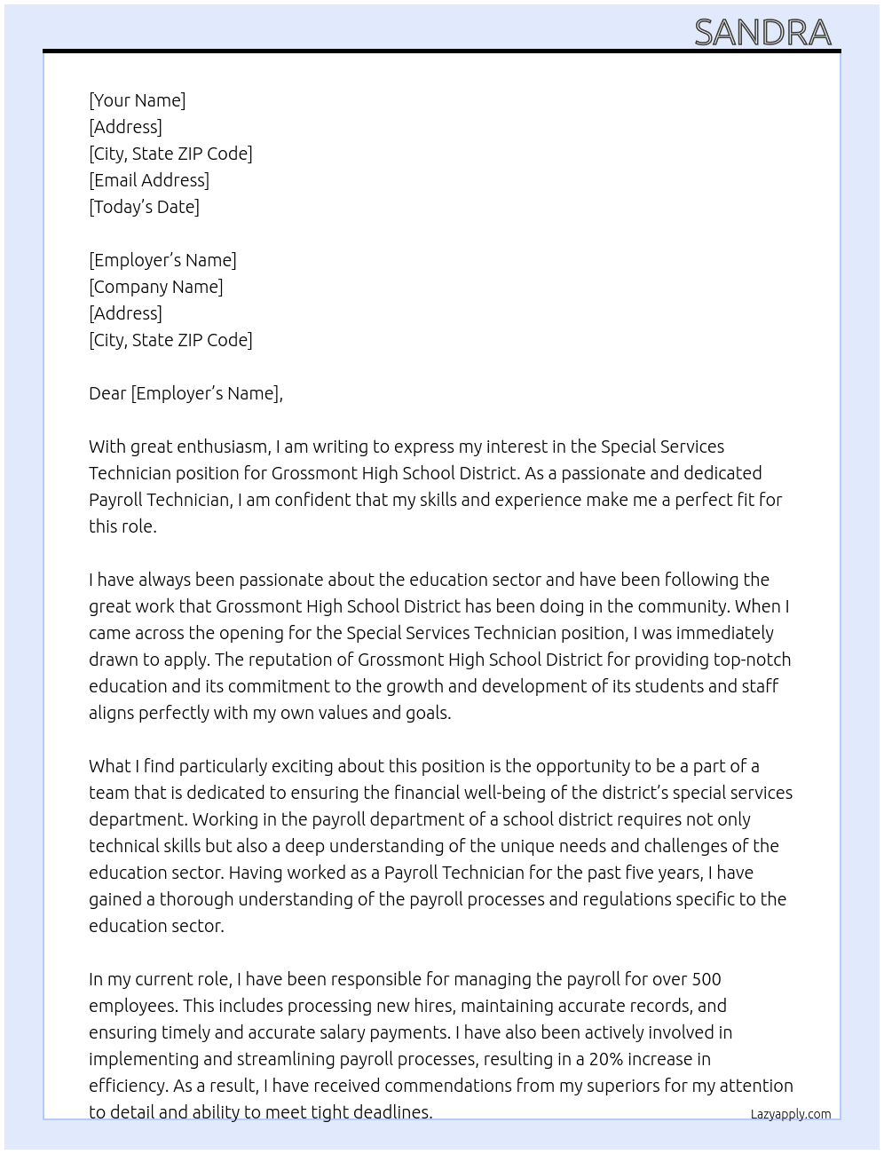 payroll technician At Grossmont High School district Cover Letter