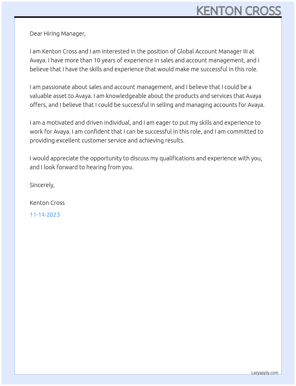 Global Account Manager III At Avaya Cover Letter
