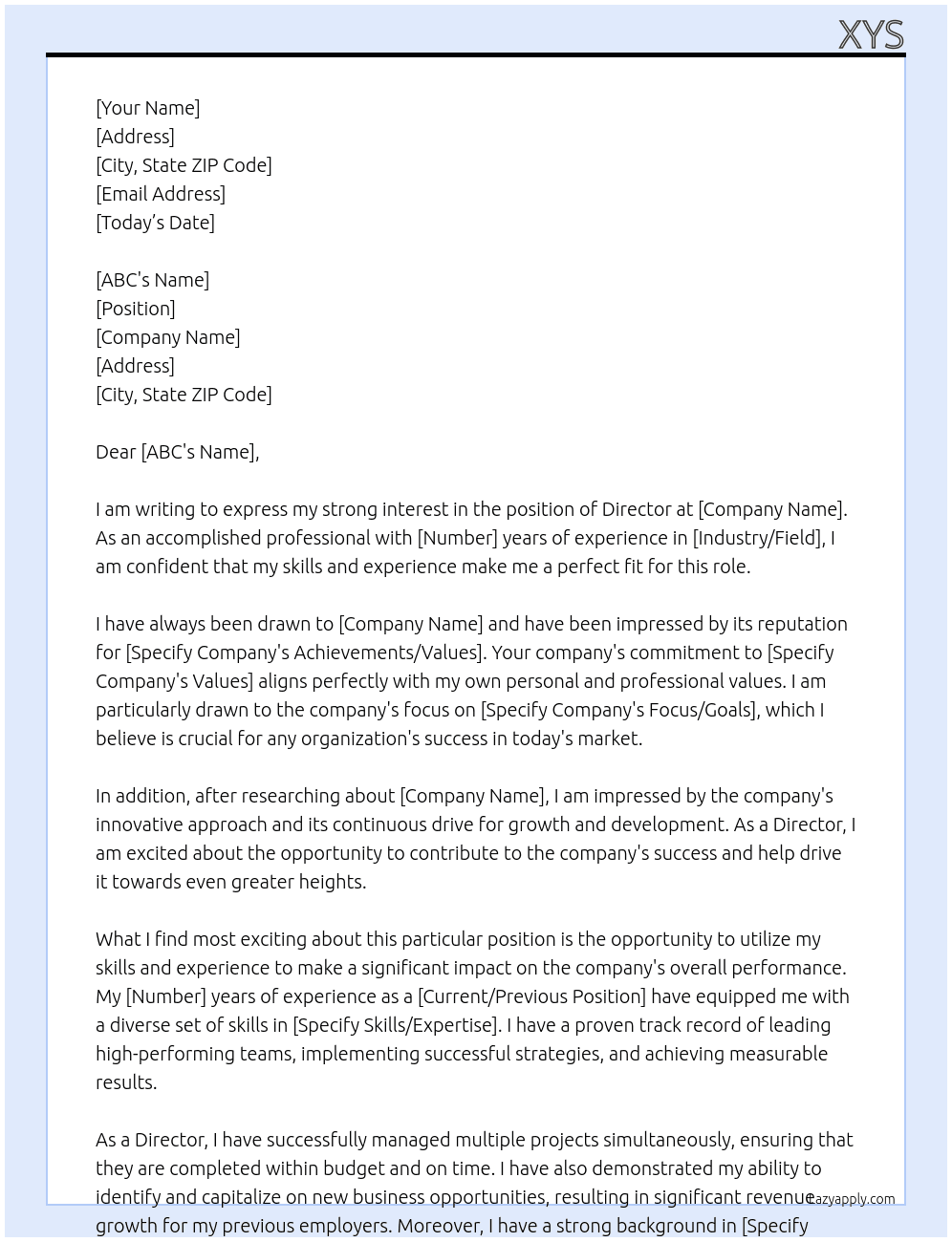 DIRECTOR At XYZ Cover Letter