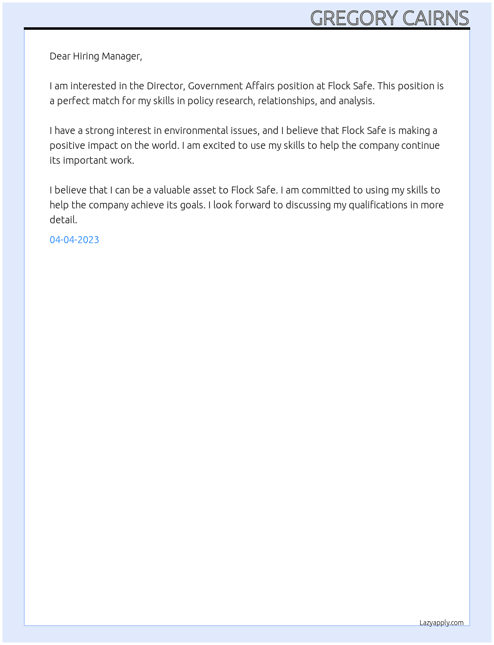 Director, Government Affairs At Flock Safe Cover Letter