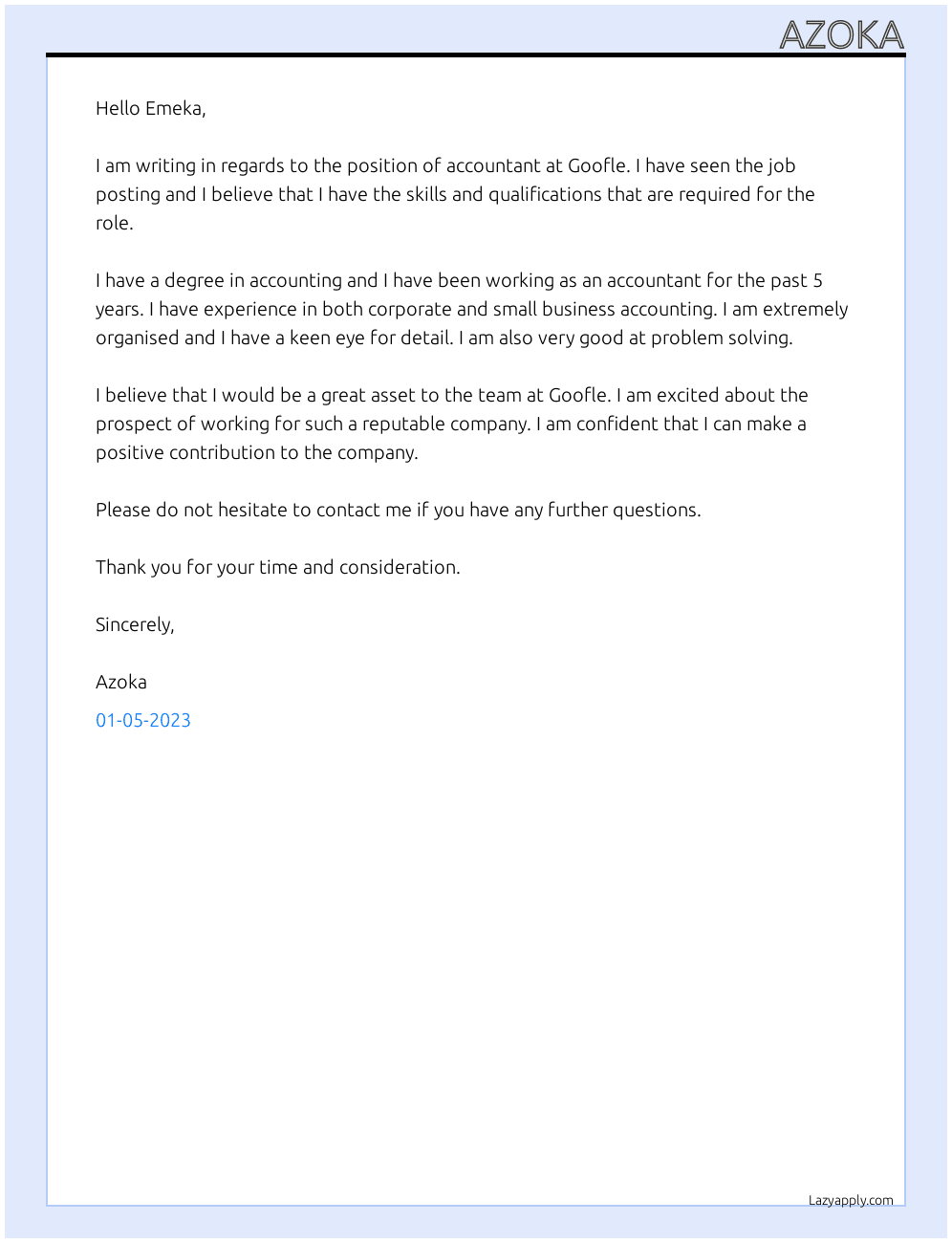 Accountant At Goofle Cover Letter