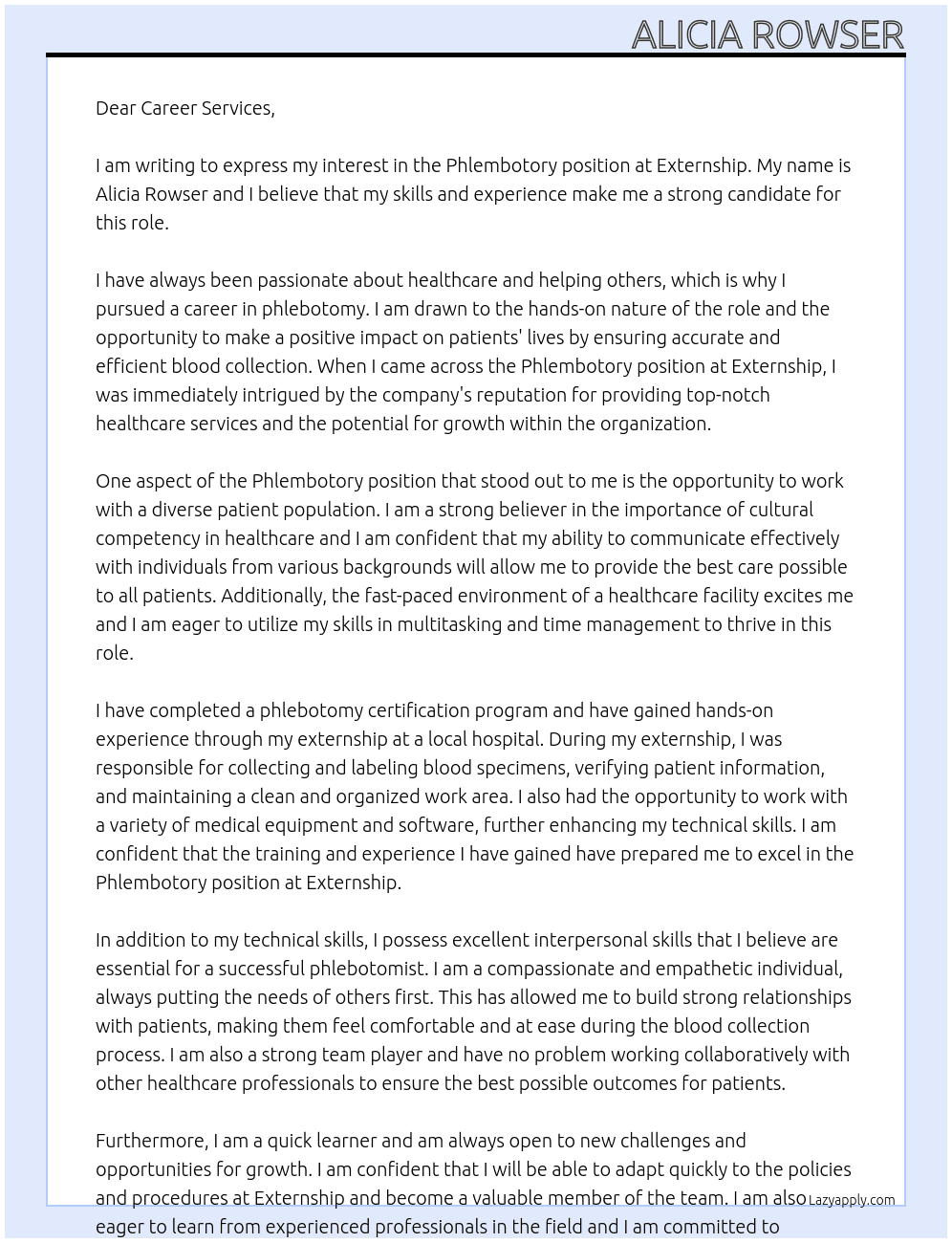 phlembotory At Externship Cover Letter