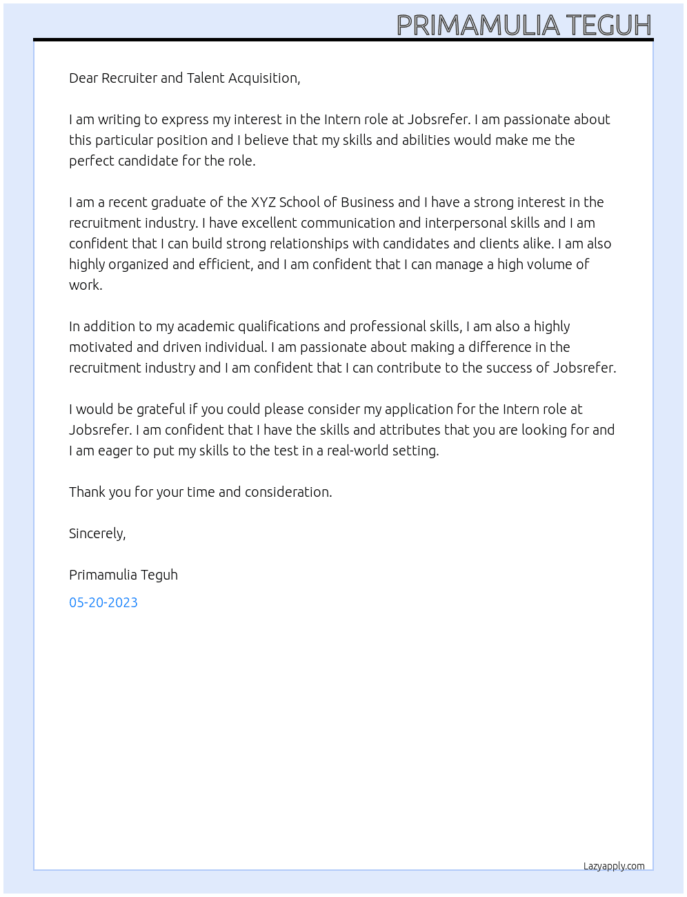 Intern At Jobsrefer Cover Letter