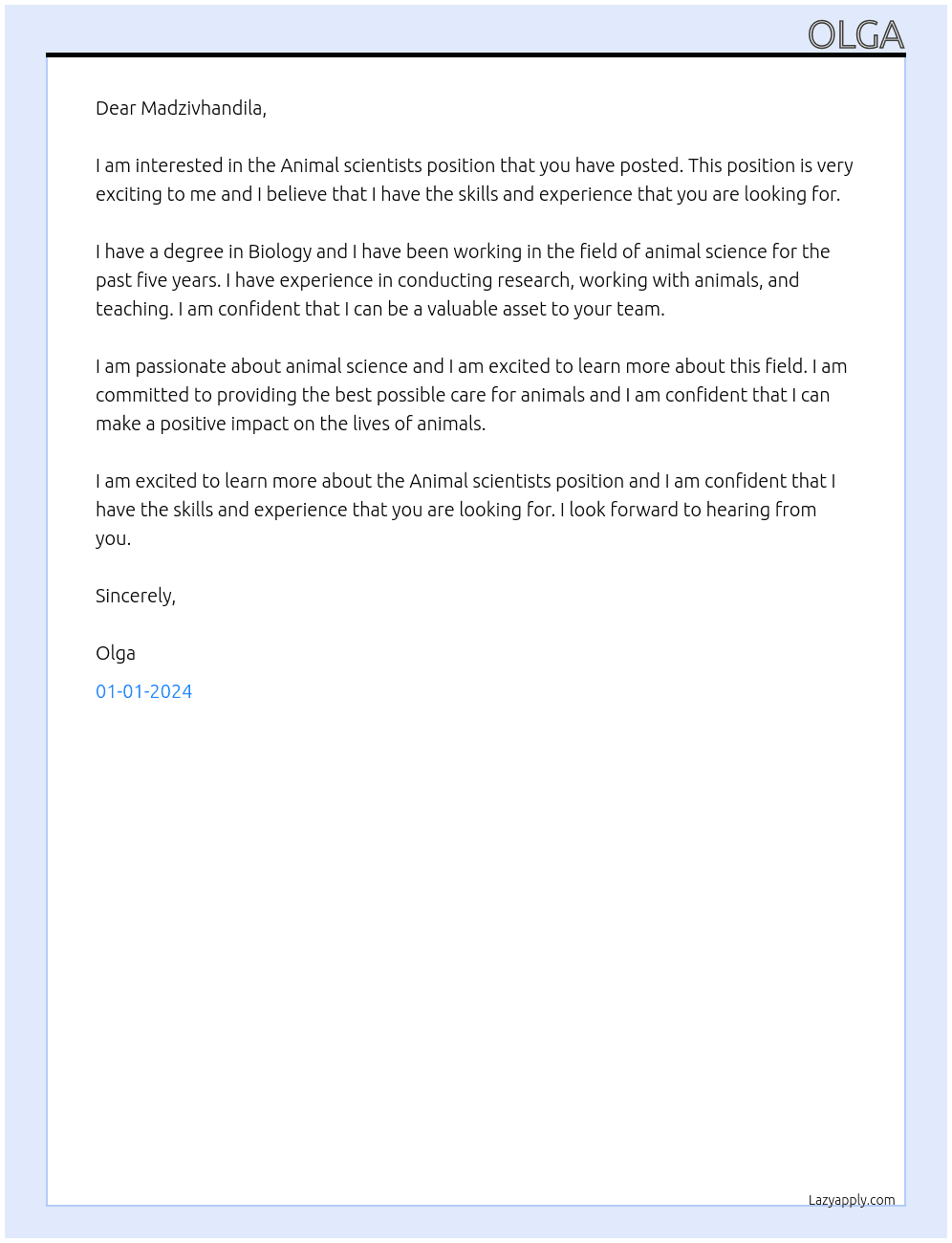 Animal scientists  At Madzivhandila Cover Letter