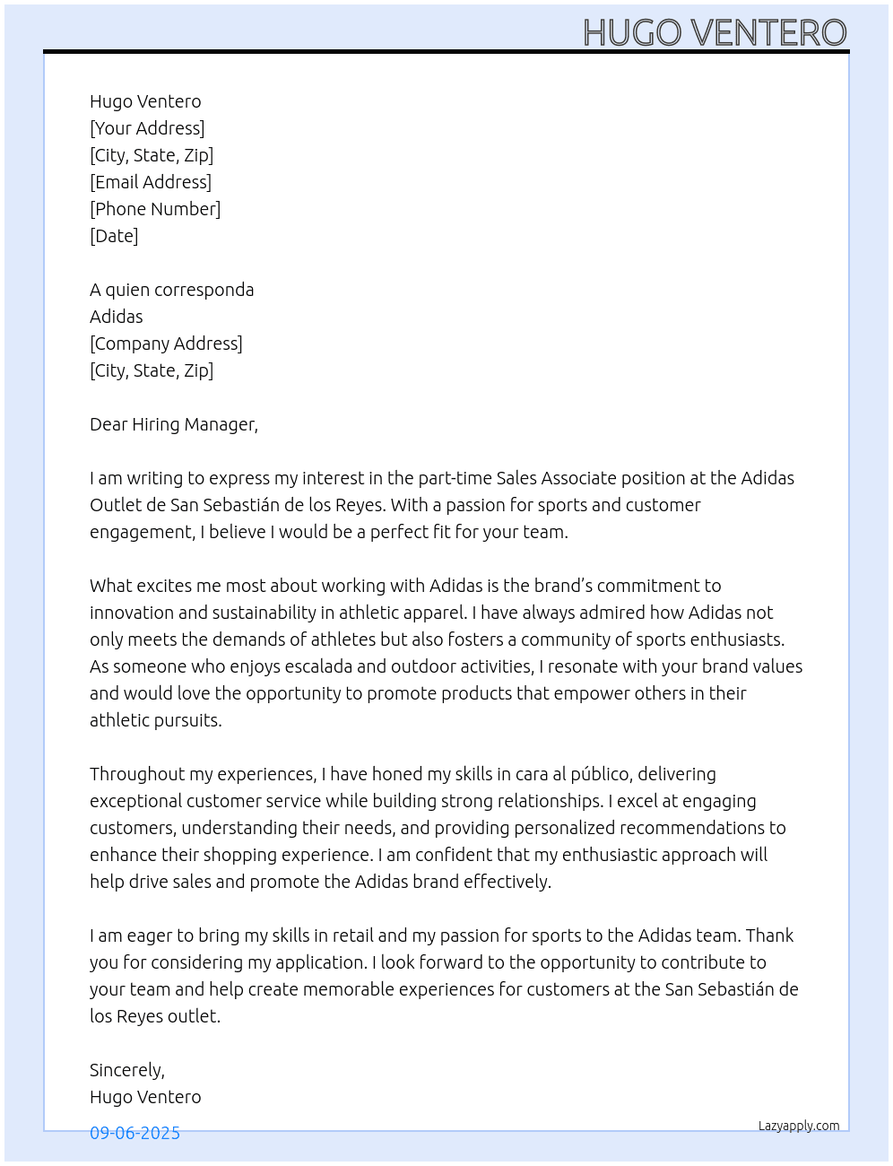 Sales Associate At Adidas Cover Letter