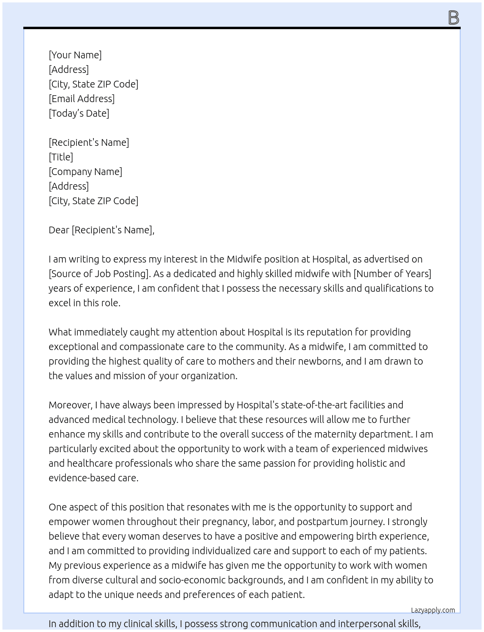 Midwife  At Hospital  Cover Letter