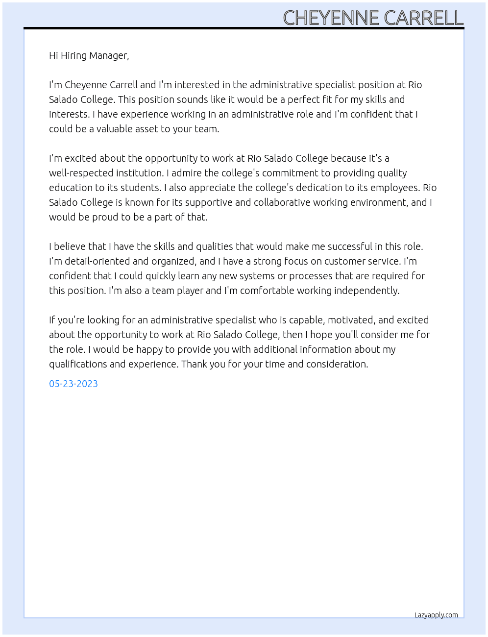 Administrative Specialist At Rio Salado College Cover Letter