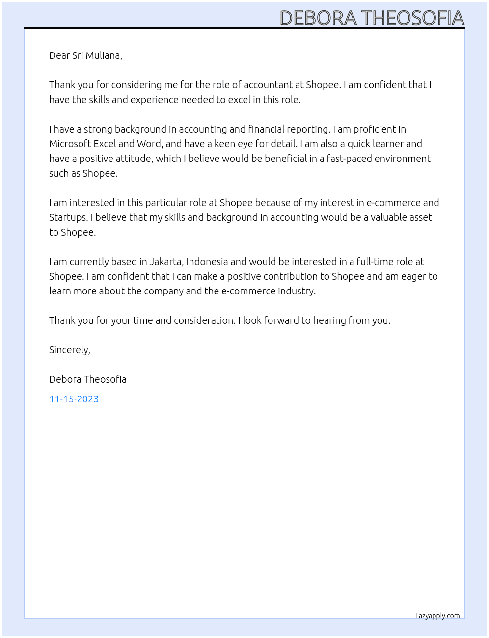 accountant At Shopee Cover Letter