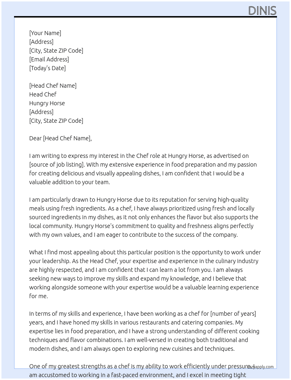 Chef At Hungry Horse Cover Letter