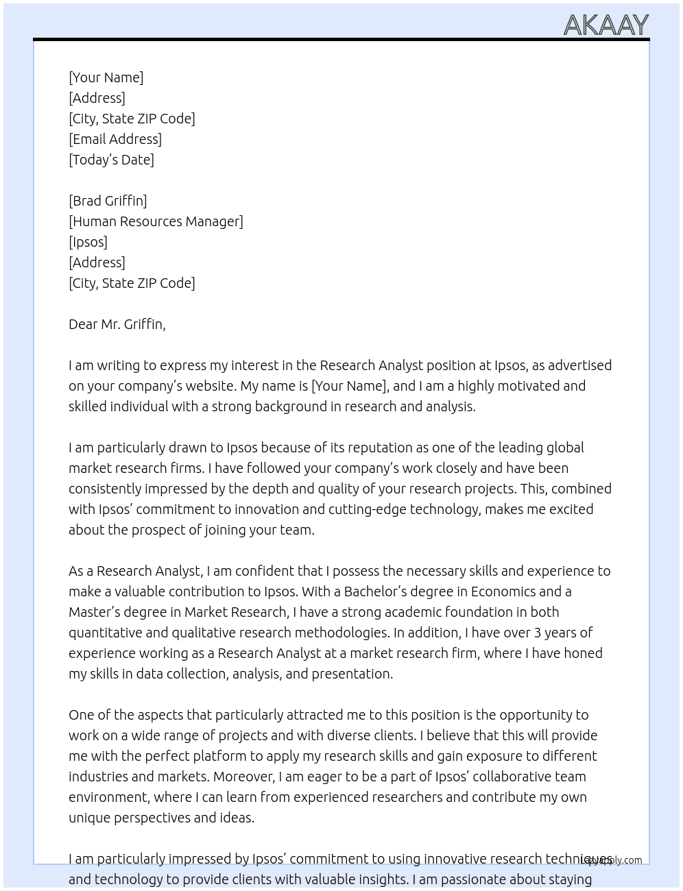 Research Analyst At Ipsos Cover Letter