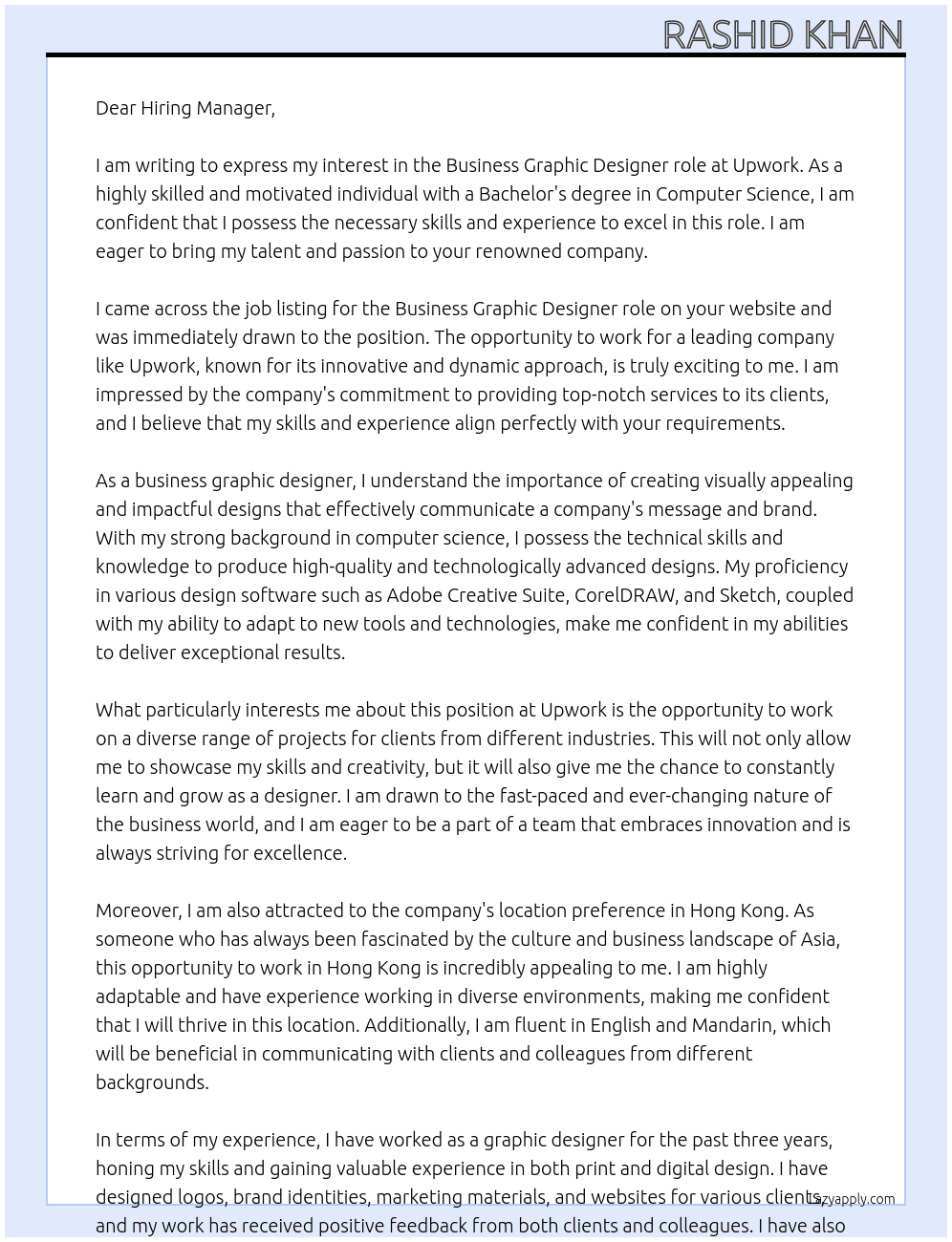 business At upwork Cover Letter