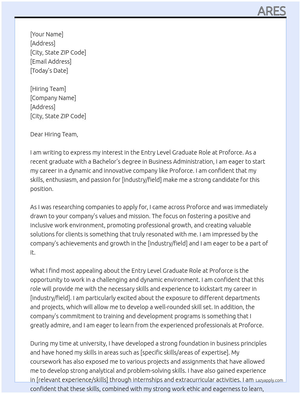 Entry Level Graduate Role At Proforce Cover Letter