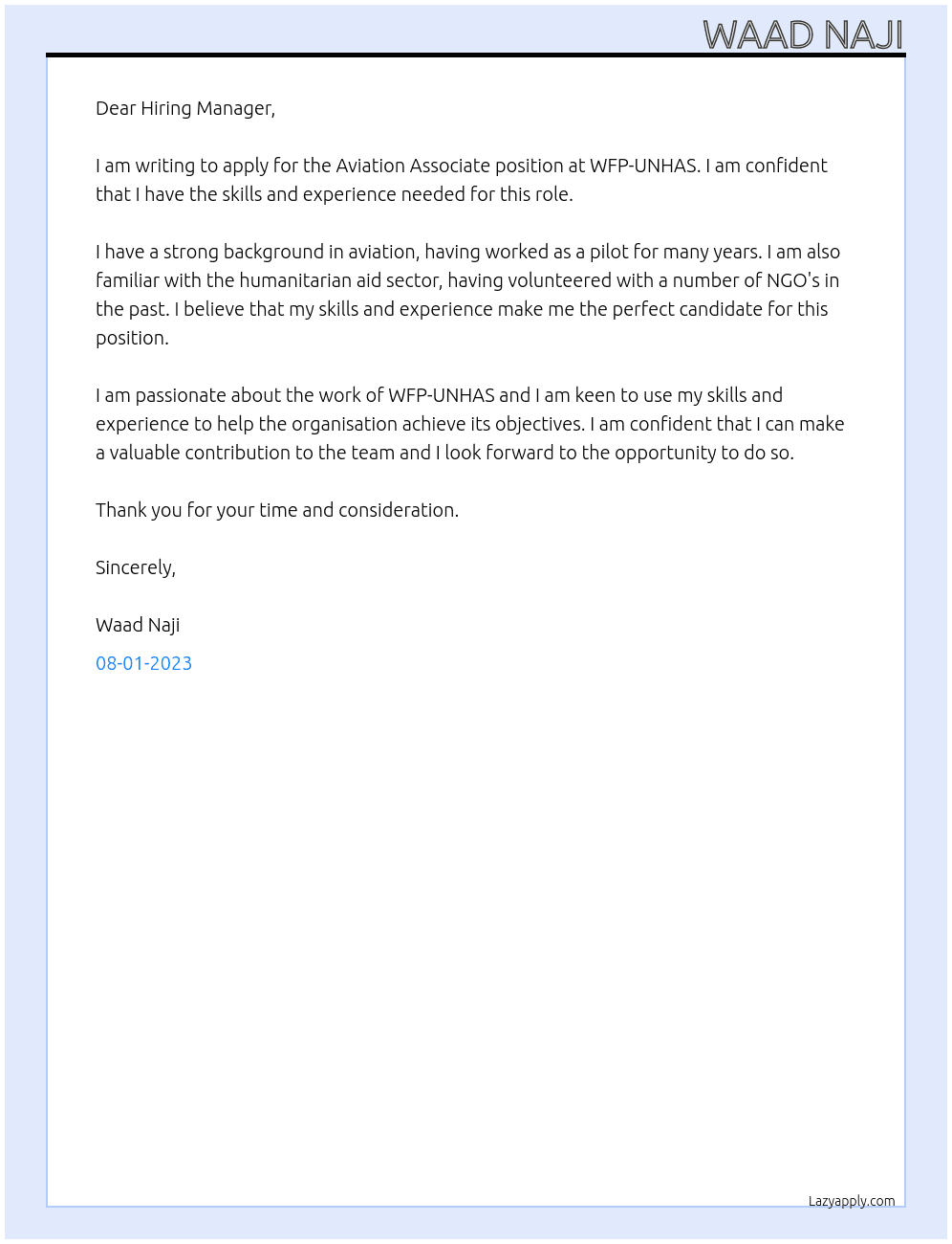 Cover letter for aviation associate - LazyApply